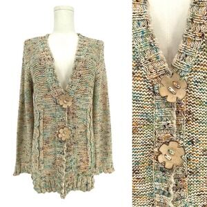 BCBGMaxAzria Boho Chunky Knit Cardigan Bell Sleeve Sweater Spring Layer